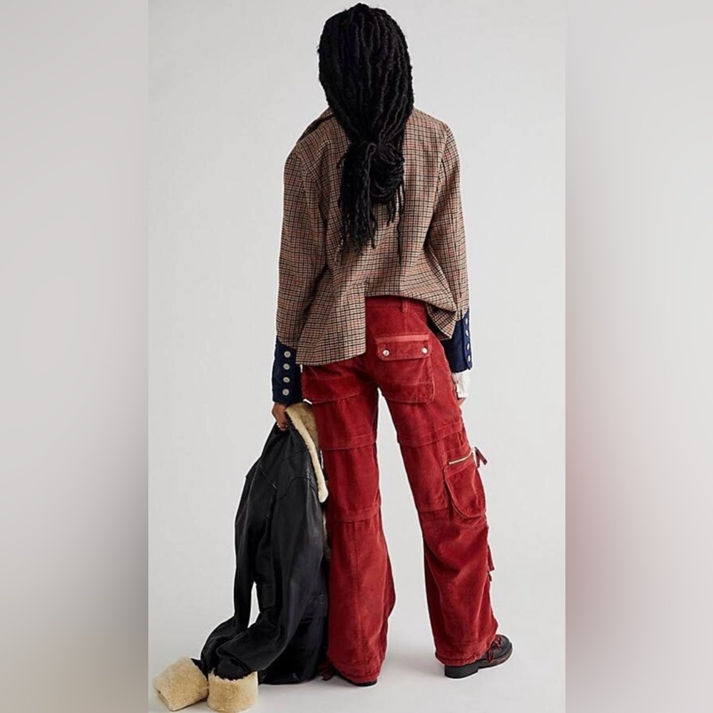 Free People Corduroy Last Time Stacked Parachute Pants Size 8 NWT - Picture 9 of 9